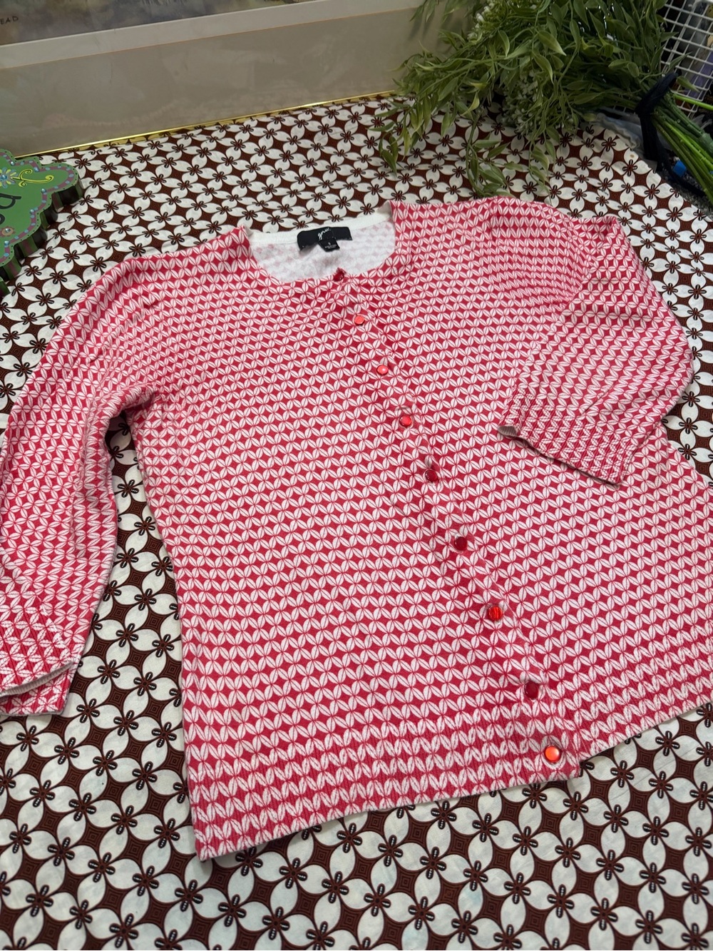 GNW Pink & White Knit Button Cardigan